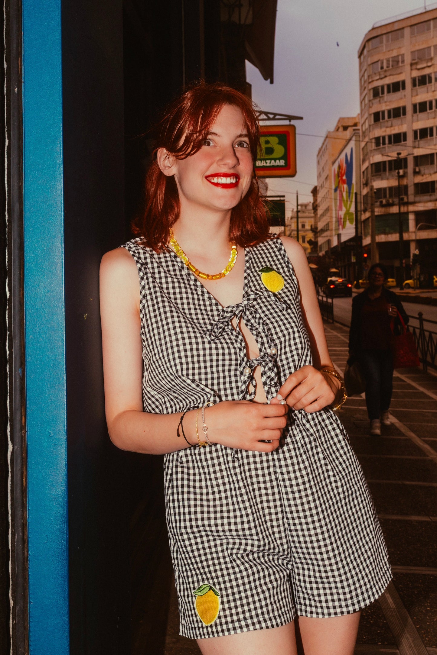 Daffodil top in black plaid
