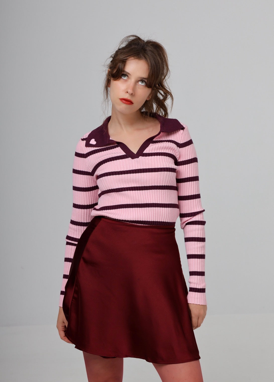 “Dittany” sweater in pink and burgundy