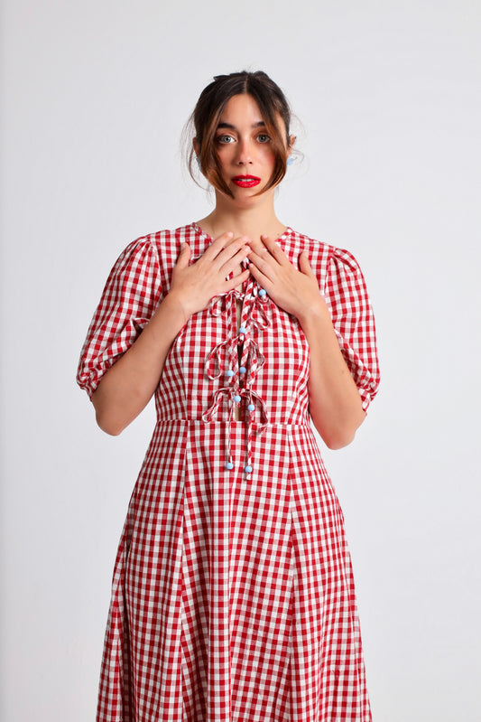 “Honesty” dress in red plaid
