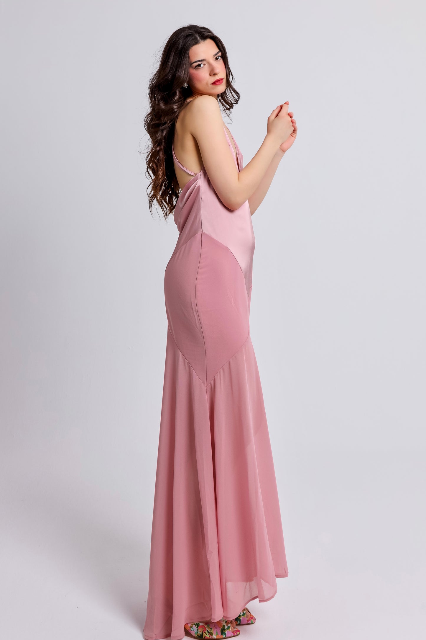 “Moonflower” dress in dusty pink