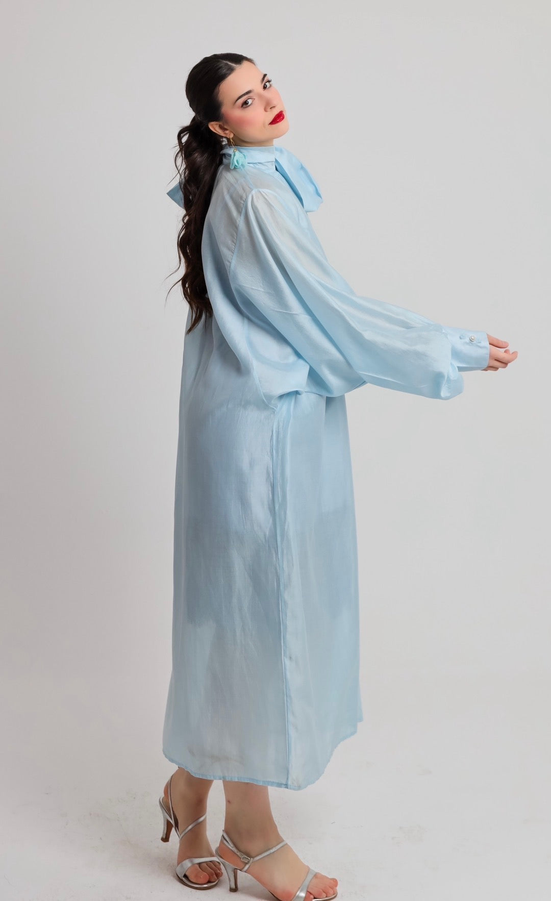 “Cyclamen” dress in light blue