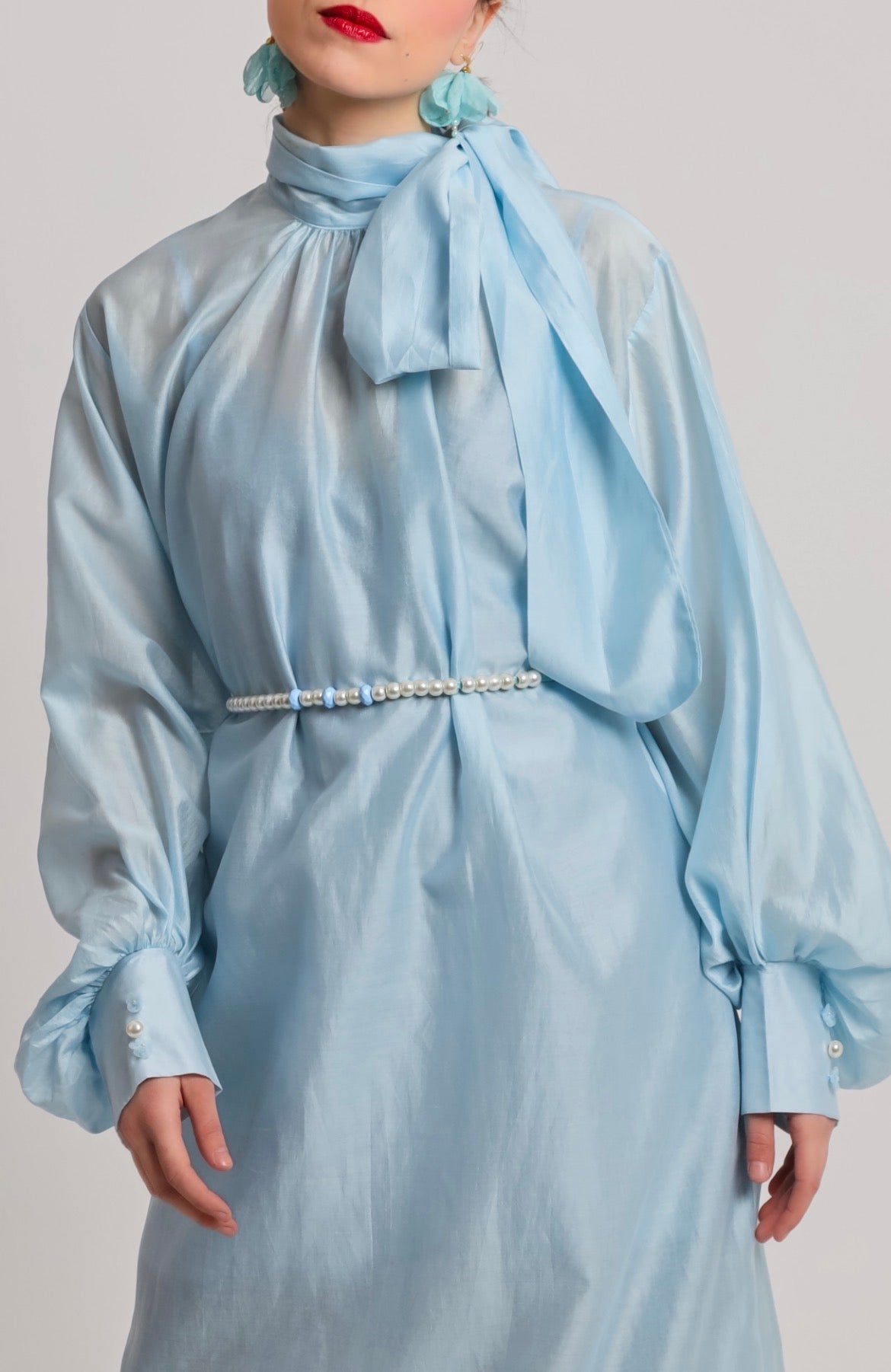 “Cyclamen” dress in light blue