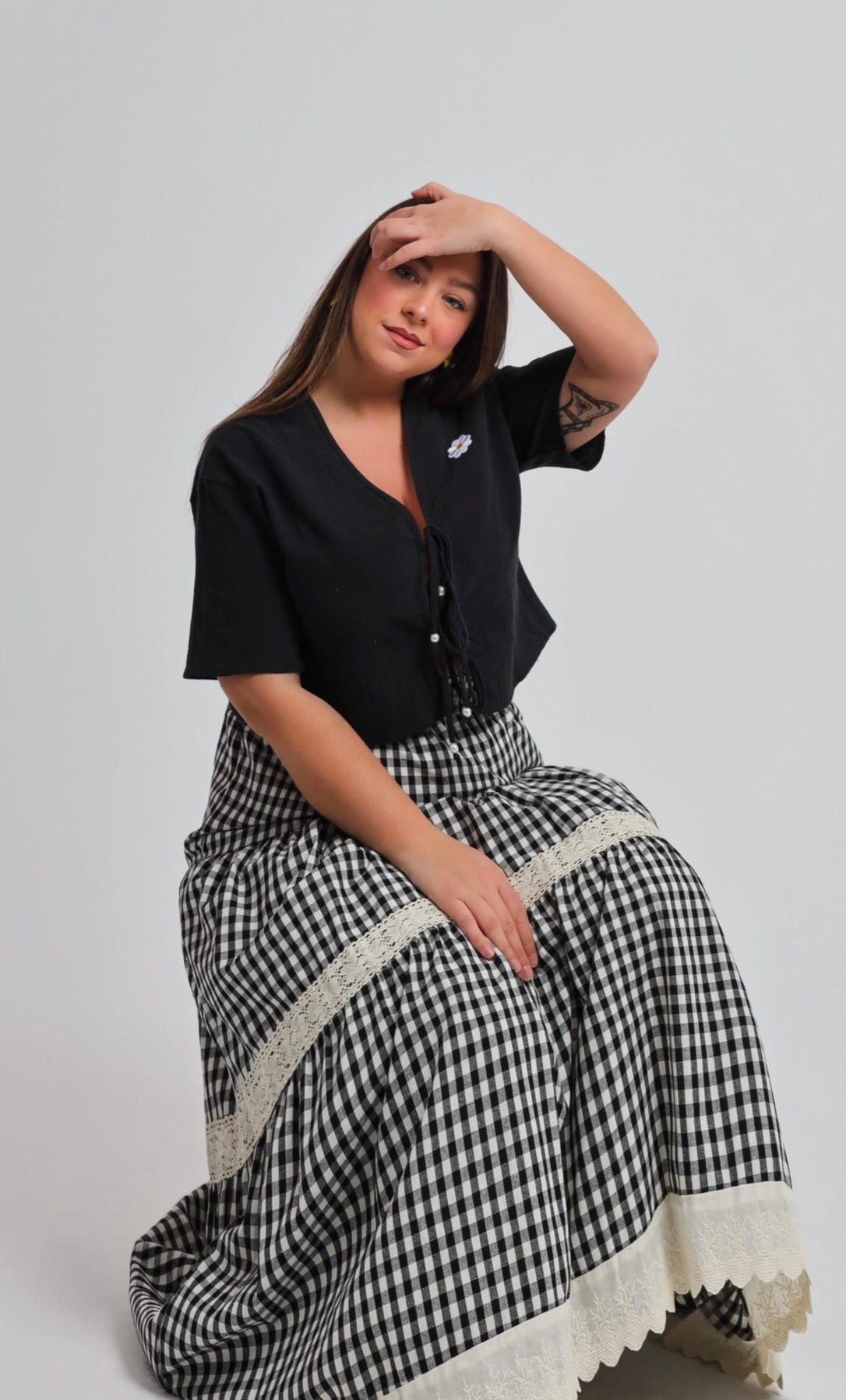 “Dahlia” skirt in black ‘n white plaid