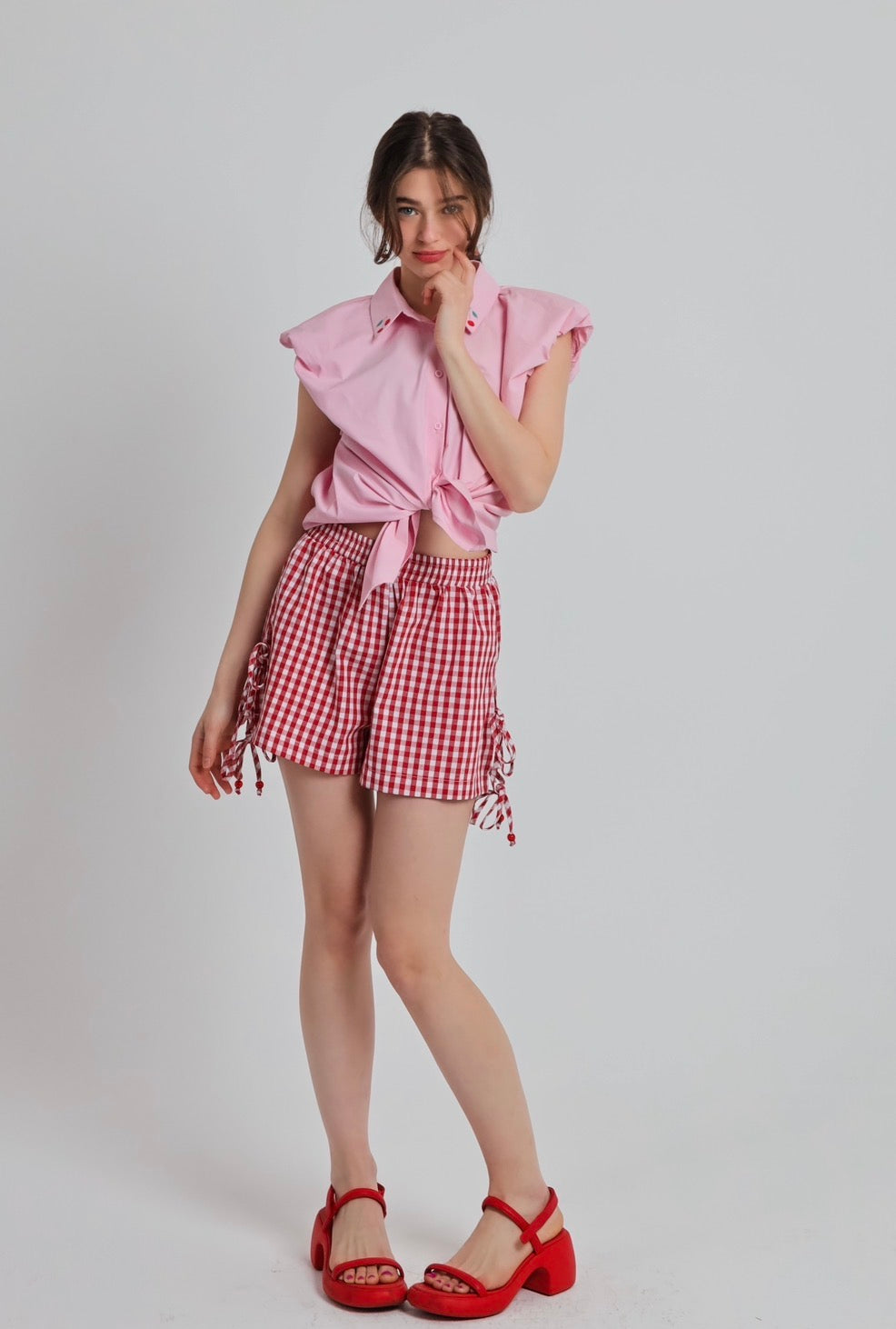 “Erica” shorts in red plaid