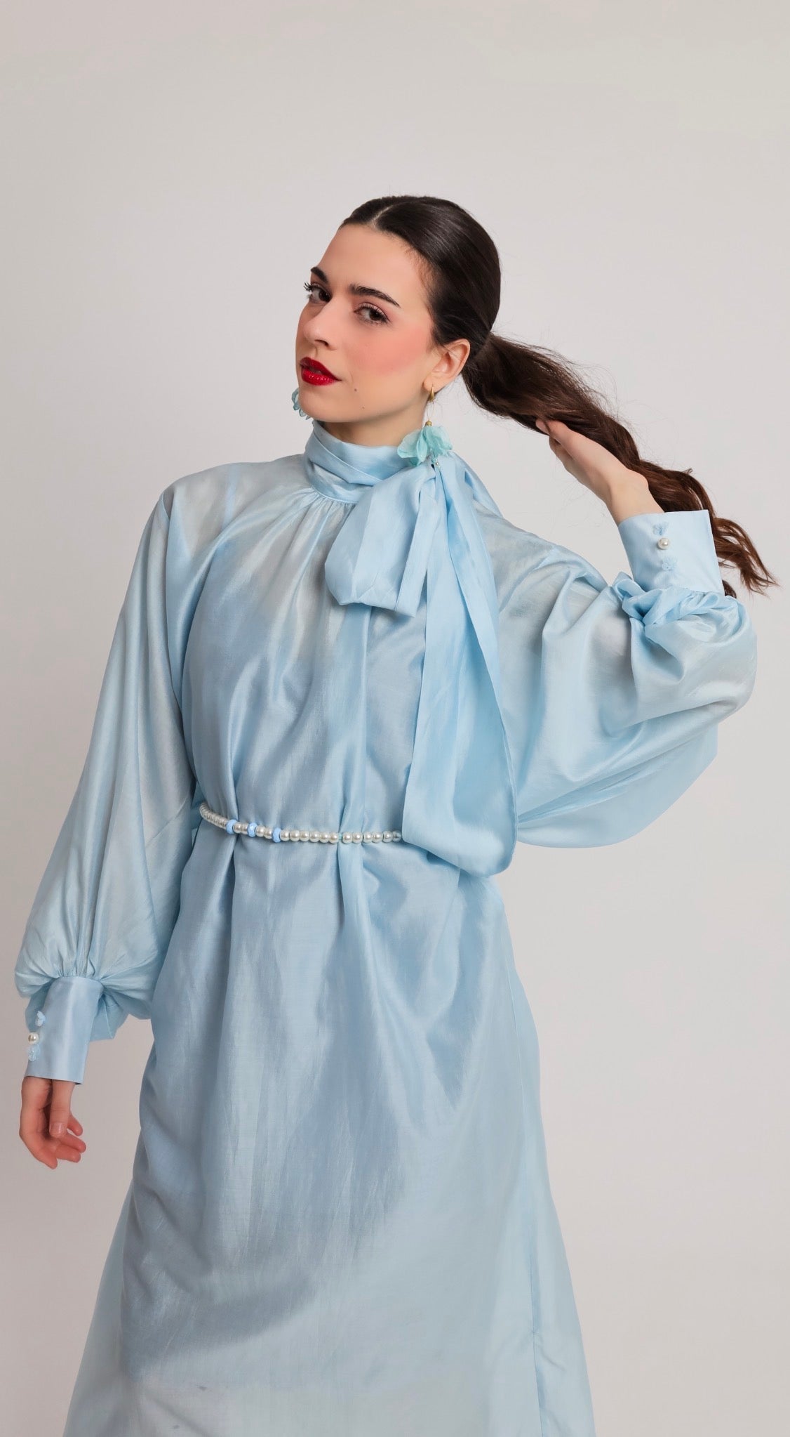 “Cyclamen” dress in light blue