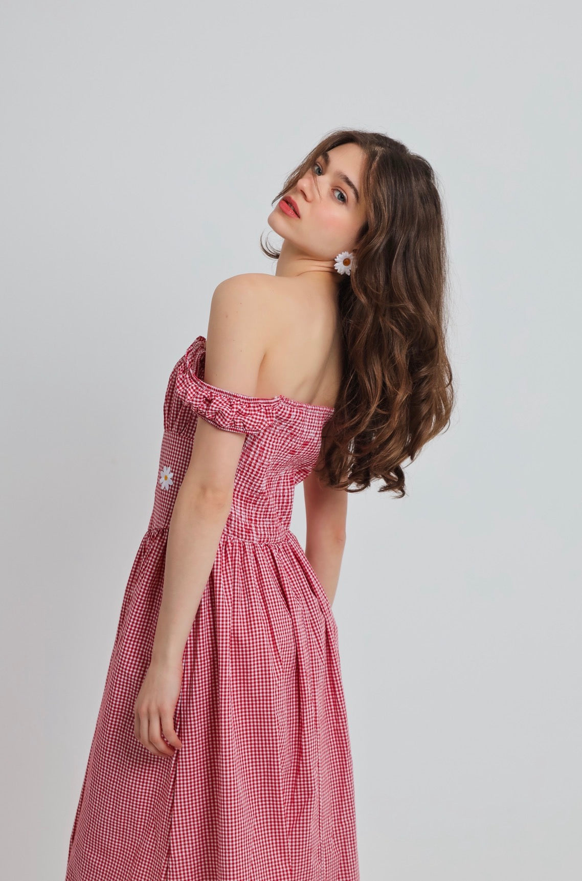 “Sweet Pea” dress in red ‘n white plaid