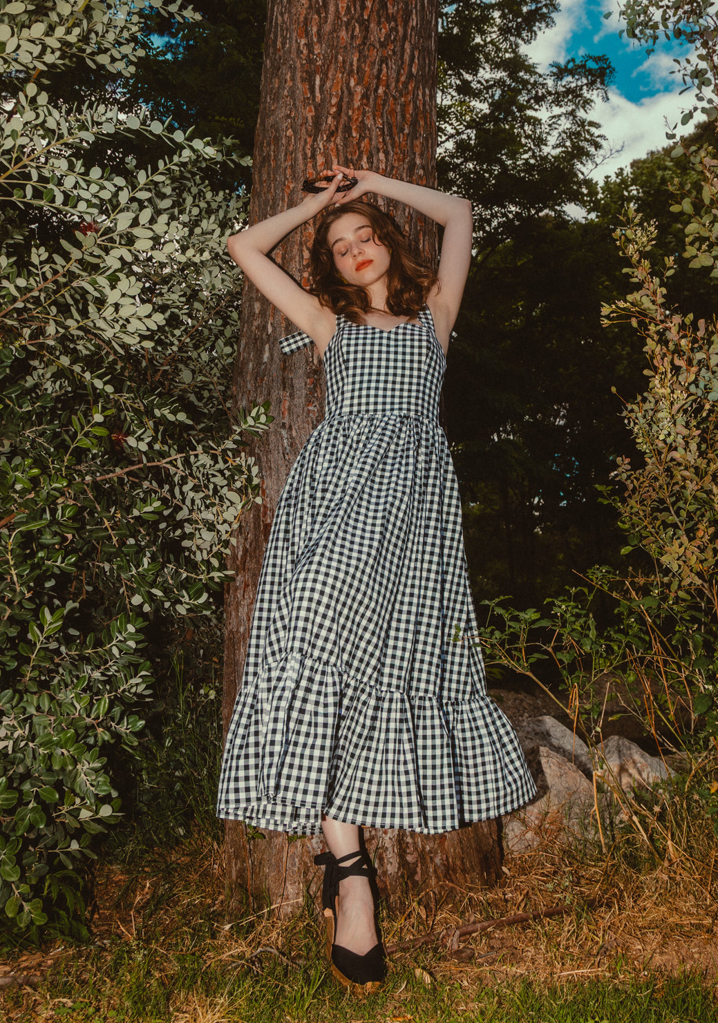 Lily of the valley in black plaid