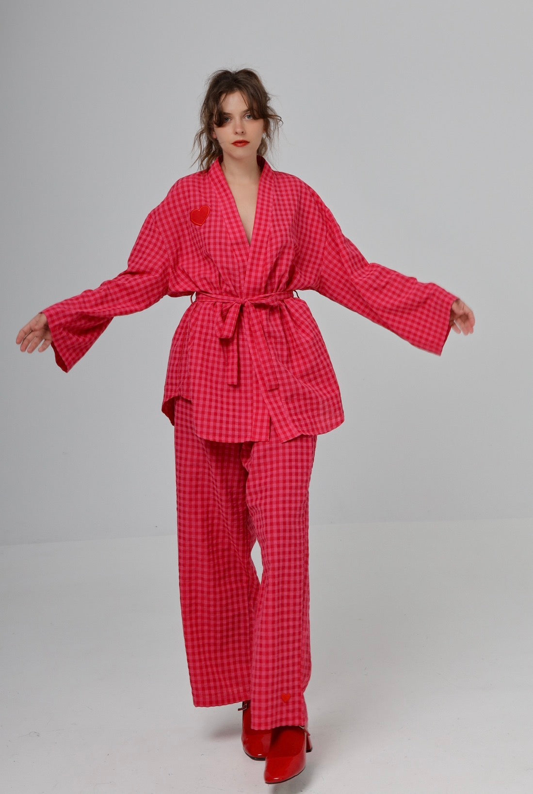 “Citrus” pants in hot pink plaid