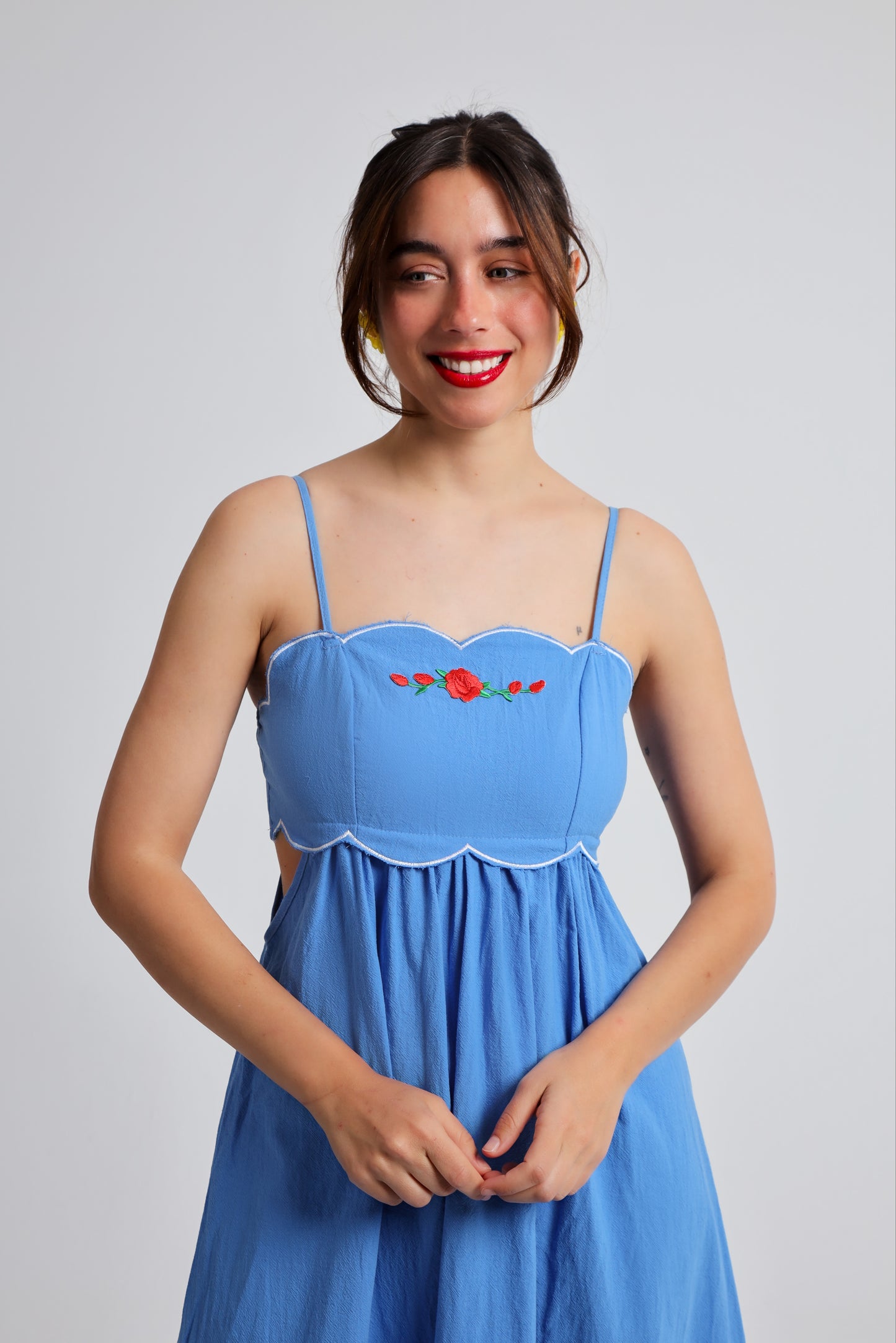 “Camellia” dress in blue
